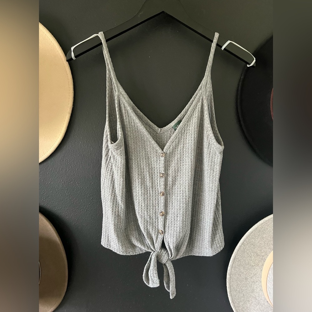 Grey waffle button up tank top